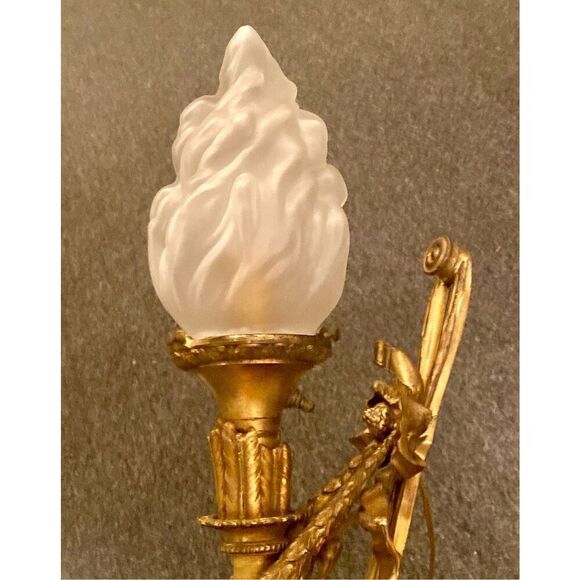 Maison Arlus Bronze Sconce Hand Holding Torch & Flame Glass Shade - Picture 13 of 14